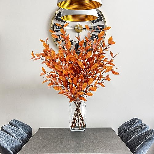 Sggvecsy 6 Pcs Artificial Fall Eucalyptus Stems Fall Eucalyptus Leaves Silk Autumn Leaf Branches Fall Decorations for Home Vase Thanksgiving Table Centerpieces Harvest Festival Decor (Orange) - Image 5