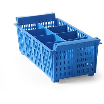 HENDI Cutlery Basket for Dishwashers 8 Compartments with Handles Dishwasher Basket Kitchen Utensil Holder 425 x 205 x H 150 mm Polyethylene Terephthalate Blue