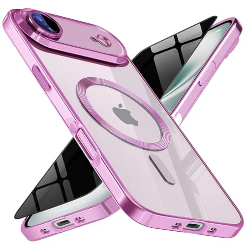 Image of Magnetic for iPhone 17 Air Case with Privacy Screen Protector & Full Camera Cover,[Non-Yellowing] Shockproof Clear Phone Case Compatible with MagSafe Women Girls for iPhone 17air,Hot-Pink