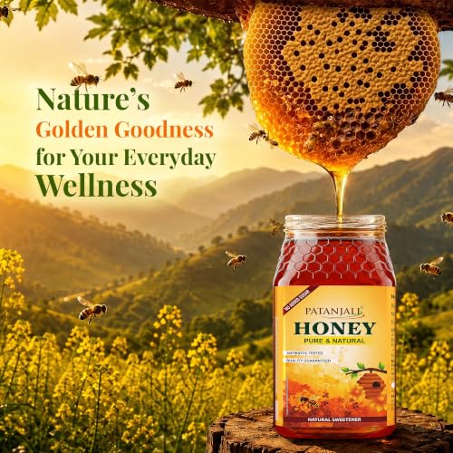 Image of Patanjali Pure Natural Honey 500g - No Added Sugar Raw Natural Bee Madhu Honey | No Artificial Colour | Ideal for Eating Cooking & Daily Wellness Use