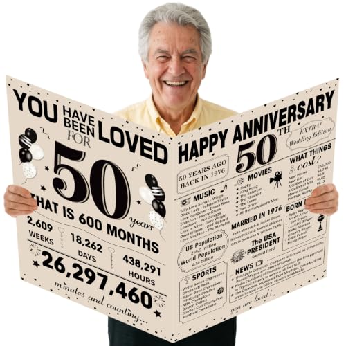 Jolifya 50th Big Wedding Anniversary Card, Party Signature Book Decor Gift