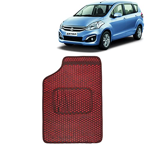 Image of Kingsway Dotted Design Car Floor Foot Mats Universal Fit for Maruti Suzuki Ertiga, Model Year : 2016-2018, Water and Dustproof, Color Red, Set of 5 Pieces