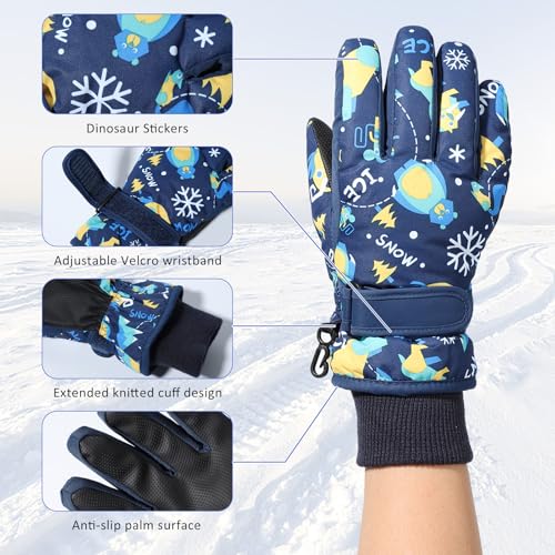 Ynport Crefreak Guantes de Nieve Impermeables para Niños al Aire Libre, Guantes de Esquí de Invierno con Forro Polar Cálido para Niños de 4 a 13 Años, a Prueba de Viento con Palma de PU - imagen 2
