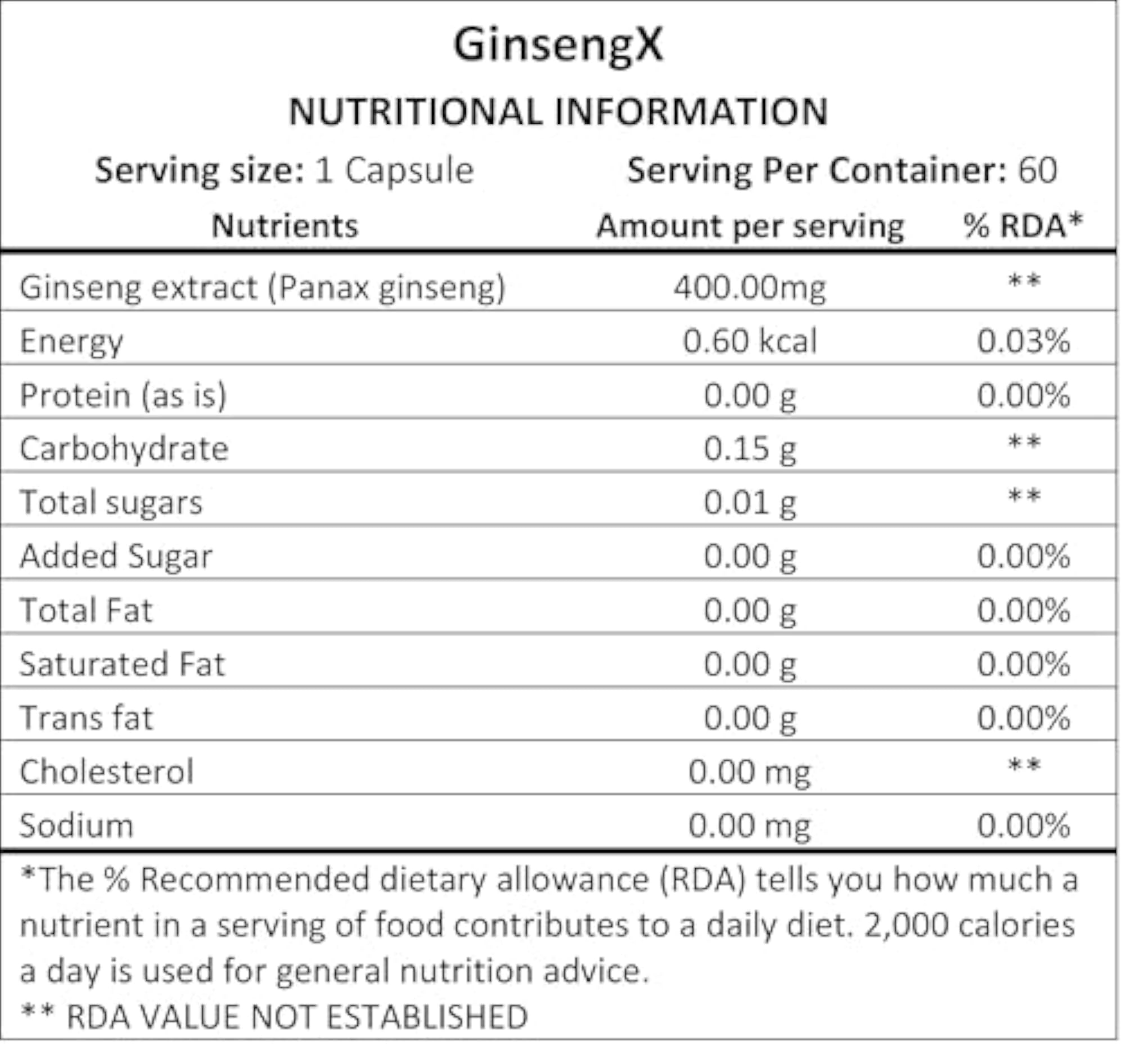 Ginseng 700mg Capsules for Brain Function & Immunity, 60 Pack
