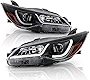 ACANII - For [Halogen Model Only] 2015-2017 Toyota Camry Black Housing LED Tube Projectoe Headlights Headlamps Assembly