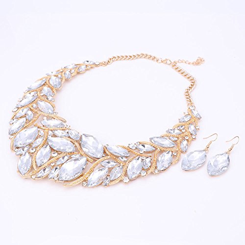 African Beads Jewelry Sets Women Bridal Crystal Statement Necklace Earring Jewelry Sets (White) #TOP2