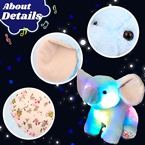 Cuteoy Musical Led Plush Elephant Stuffed Animal Light Up Soft Toy With Night Lights Singing Lullabies Great Gifts For Toddlers Kids Children Blue, 11'' #TOP5