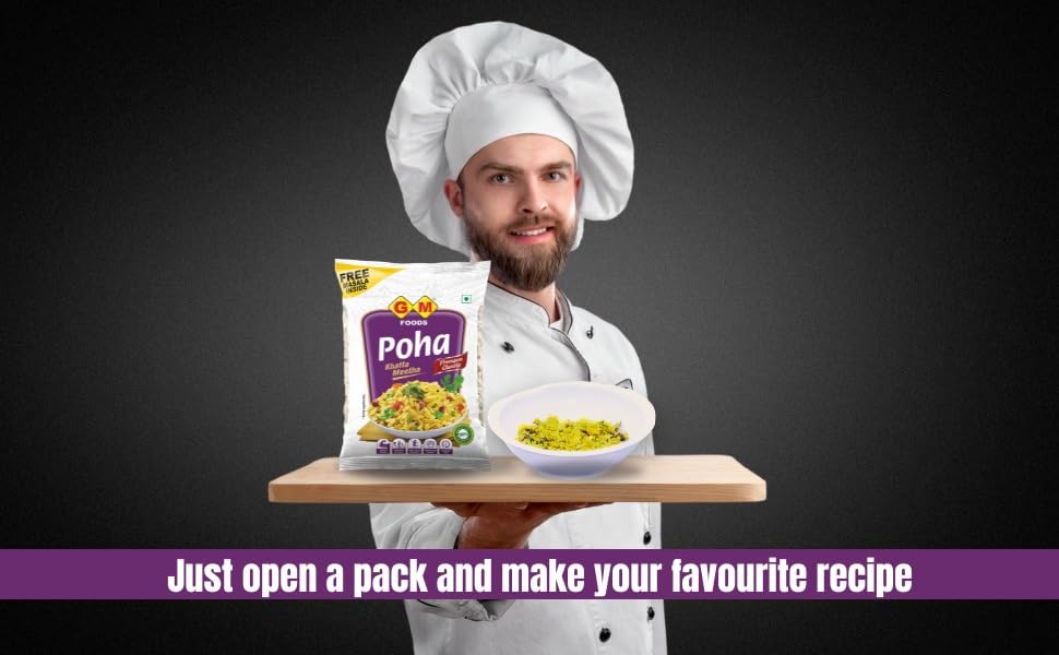 GM Foods Poha Khatta Meetha, 500g Pack of 3 (With Masala Inside) | Source of Fibre & Protein | White Thick Poha Healthy Food | Flattened with Rice/Atukulu | No MSG, Artificial Colors & Preservatives - Image 5 thumbnail