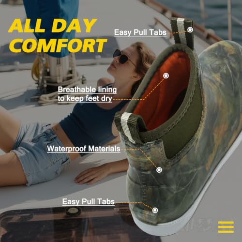 Image of Women's Deck Boots, Rubber Rain Boots Chelsea Ankle Booties with Anti-Slip Sole Waterproof Fishing Shoes for Outdoor Work Garden Camping
