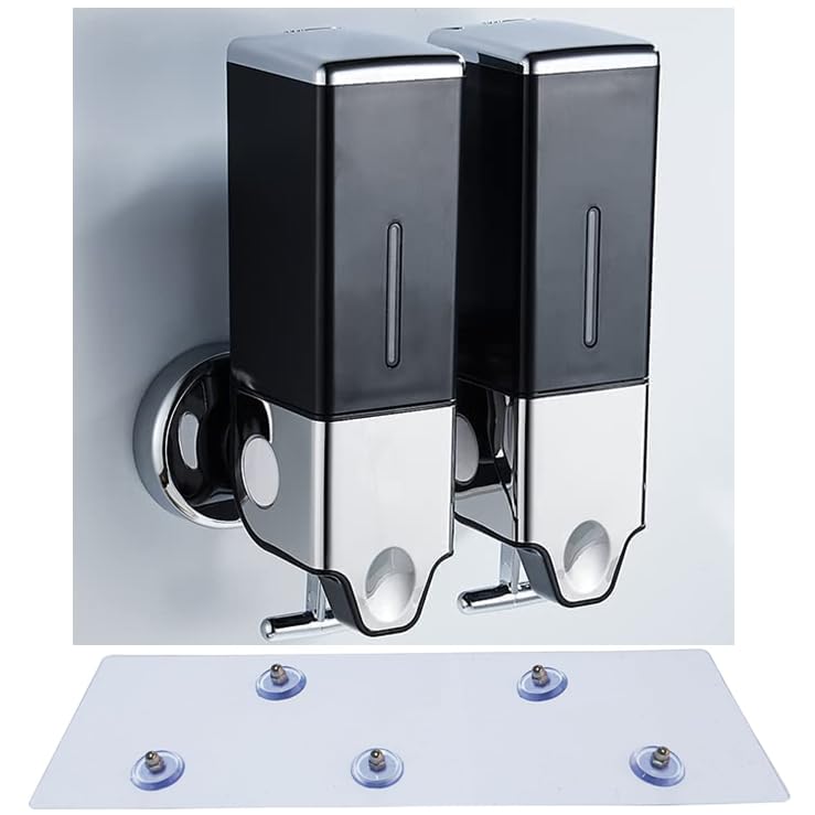 Distributeur de savon mural double noir de 1000 ml pour douche et salle de bain