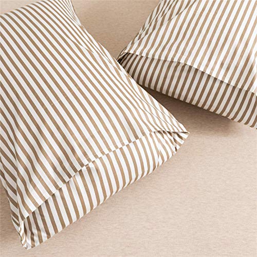 Jellymoni 100% Natural Cotton 2Pcs Striped Duvet Cover Sets,White Duvet Cover With Khaki Stripes Pattern Printed Comforter Cover,With Zipper Closure & Corner Ties(Twin Size) #TOP7