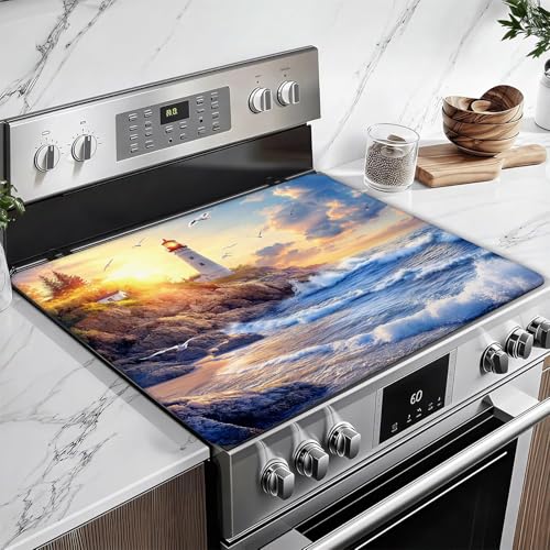 Image of lighthouse Stove Top Covers for Electric Stove, Electric Gas Stove Pad Heat Resistant Range Cooktop Protector for Home Decor Kitchen 28 inchx20 inch