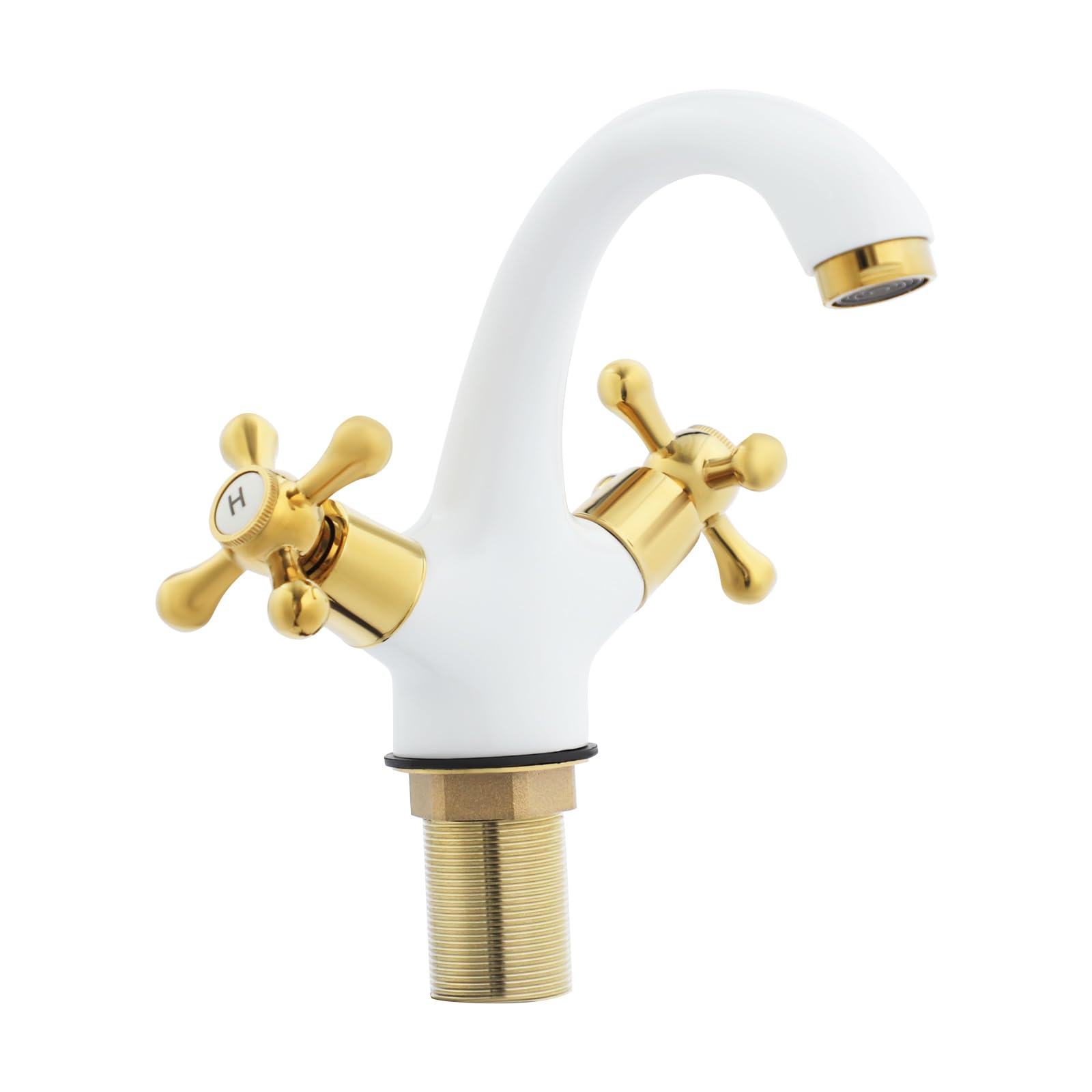Grifo de baño antiguo, de dos manijas, grifo de lavabo retro, grifo mezclador para baño de cobre, grifos de lavabo con agua caliente y fría ajustable (blanco+dorado)
