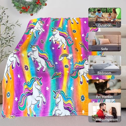 Image of Unicorn Glow in The Dark Blankets for Girls, Kids Blankets for Baby /Toddler, Unicorns Gifts for Girls Age 1-12, Soft Fleece Blanket 50 inchx 60 inch