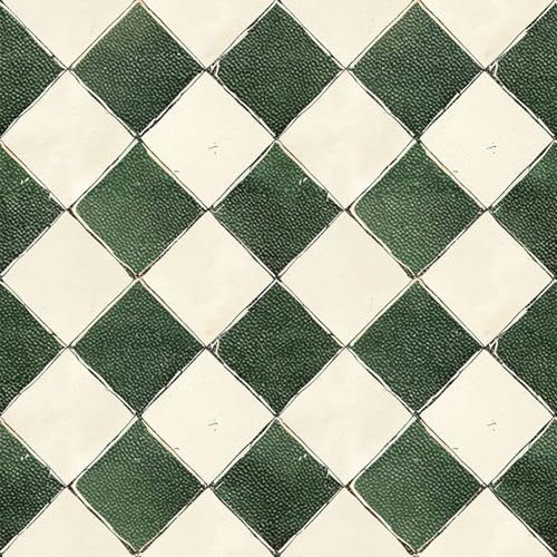 IVN 10PCS 12x12 Inch Green Cream Retro Diamond Checkered Floor Stickers for Tiles Peel and Stick Removable Self Adhesive Vinyl Flooring Decals for Kitchen Bathroom Entryway Indoor Home Decor