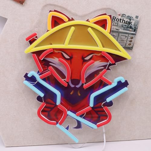 Image of Fox with Gun Neon Sign For Wall Decor, Colorful UV Printed Neon Light with Retro Design, LED Artwork for Bar, Bedroom, Game Room, Party Decoration Holiday Birthday Gifts