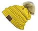 Produktbild Damen Herren Weich Solide gerippt Strecken Kabel Stricken Faux Pelz Pom Pom Strickmütze (Gelb)