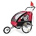 SAMAX Rimorchio Bicicletta Passeggino Bambini 2en1 Carello Portabambini Bici Transporto Sicurezza Completamente Ammortizzato en Rosso/Nero - Silver Frame