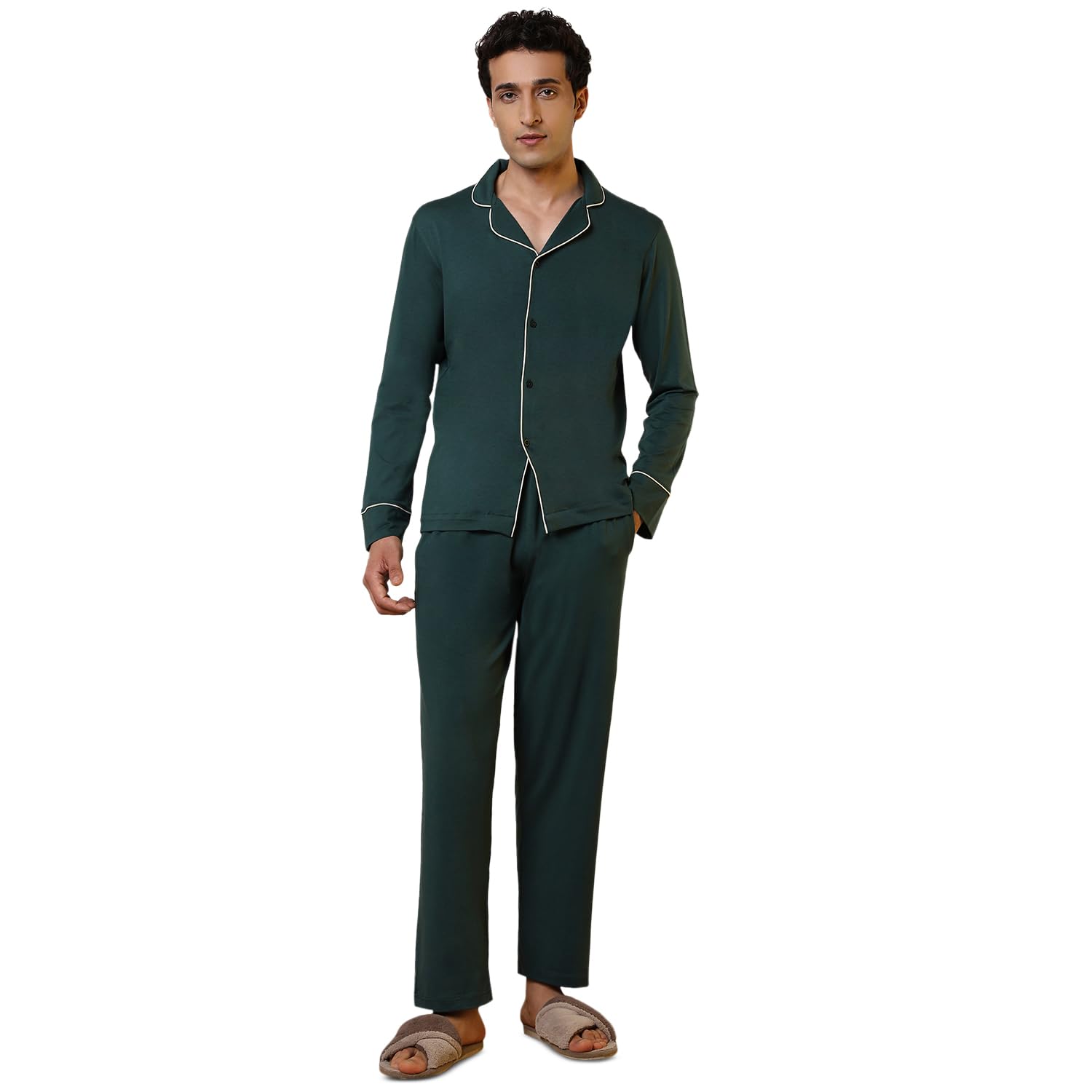 Men Full Sleeve Regular Fit Solid Pattern Cotton Modal Spandex Blend Round Neck Garment Kit (Size: L)-AHQG00042-X4 Multi-Colour