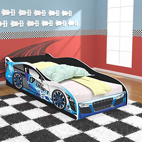 Cama Infantil Carro Drift 150x70 cm - Azul/preto - Rpm Móveis