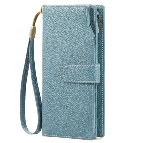 GAEKEAO Womens Wallets Large Capacity Leather Card Holder RFID Blocking Wristlet Clutch Long Travel Ladies Purse