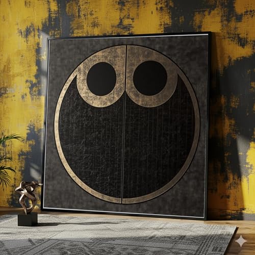 Tableau Yin Yang toile minimaliste géométrique noir et or cadre 50x50