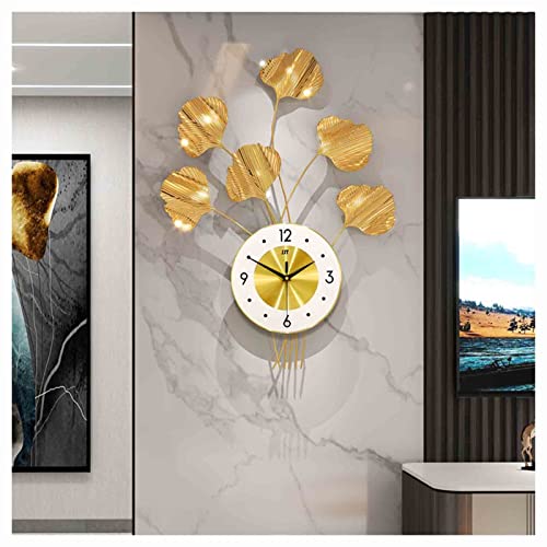 Horloge murale suspendue en fer forgé feuille de ginkgo dorée grand format