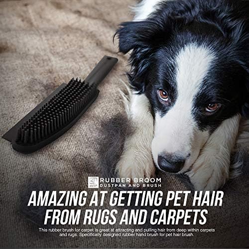 Rubber Broom Long Handle Push Broom Rubber Bristles Sweeper Squeegee with Scratch Free Bristle Broom for Pet Cat Dog Hair Ideal for Cleaning Carpet Hardwood Tile Windows Clean Water Resistant