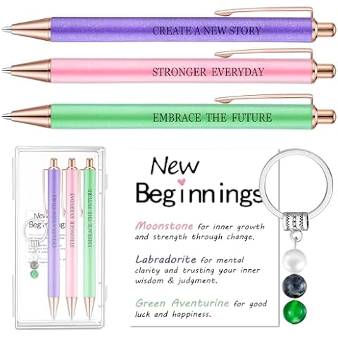 Trnayi 6 Pcs Going Away Gifts for Coworkers Women New Beginning Gifts Farewell Crystal Keychain and Fancy Pen Set Goodbye Coworker Present Inspirational Encouragement Leaving Job Office Present Cover