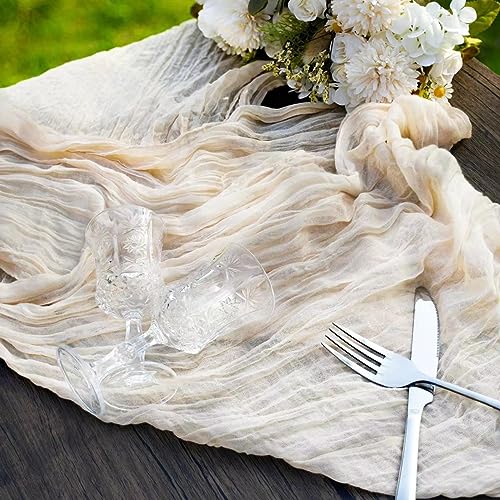 12 Pcs Beige Cheesecloth Table Runner 13ft Boho Gauze Cheesecloth Table Runner 160 inch Long for Christmas Wedding Bridal Baby Shower Birthday Table Decorations by WJWHQ - Image 6