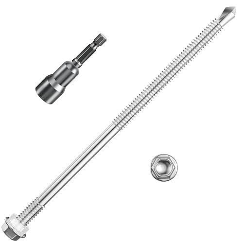 Miniatura 29 de Tornillos autoperforantes de cabeza hexagonal de arandela de 1 pulgada #8, tornillos de metal de acero inoxidable 410, TEK, autoperforantes, plateado