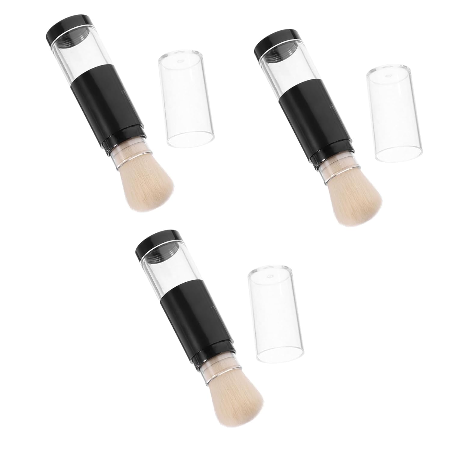 Outanaya 3pcs Refillable Powder Foundation Brush Set with Pressure Dispensing Bottle, Portable Soft Fiber Makeup Brushes for Loose Powder and Contour, Travel Size Face Blush Applicator