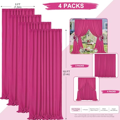 Image of Hot Pink Backdrop Curtains for Parties: 20ft x 10ft Polyester Photography Backdrop Drapes Fabric - Wedding Birthday Decorations