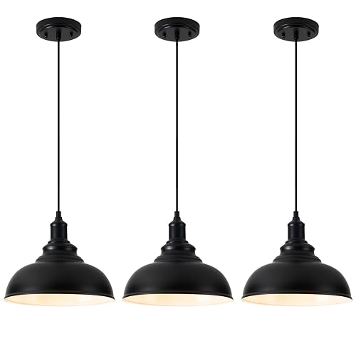 3 Pack Farmhouse Dome Pendant Lights for Kitchen Island Black