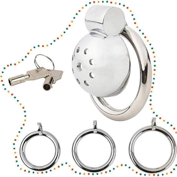 Stainless Steel Flat Cage for Men, with 3 Different Sizes of Rings, Male Protective Cage Set - D4(White)