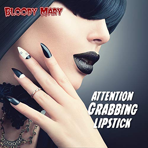 Bloody Mary Lipstick Professional Hollywood Makeup Quality -Creamy & Long Lasting – Fashionable Eccentric Gothic Style - Ideal For Halloween - Unique Color & Rich Pigment (Black Blood) #TOP4