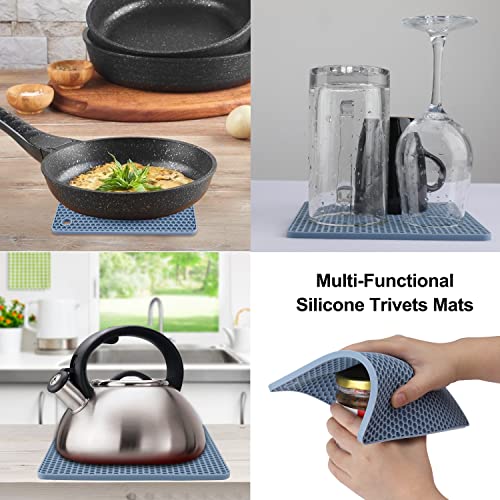 Image of 4 Pack Silicone Trivet Mat, Silicone Trivets for Hot Pots and Pans, Non-Slip & Heat Resistant Silicone Hot Pad for Kitchen Counter Mat Set, Soft Drying Mat, Jar Opener and Coasters, Square, Blue