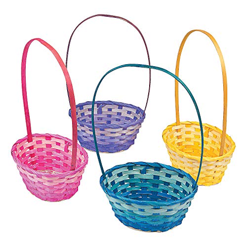 Fun Express Ombre Easter Baskets Set of 12 - Bamboo Easter Egg Hunt Baskets for Kids | Colorful Mini Easter Baskets Bulk for Classroom, Church & Toddler Easter Activities | Wooden Handle Design