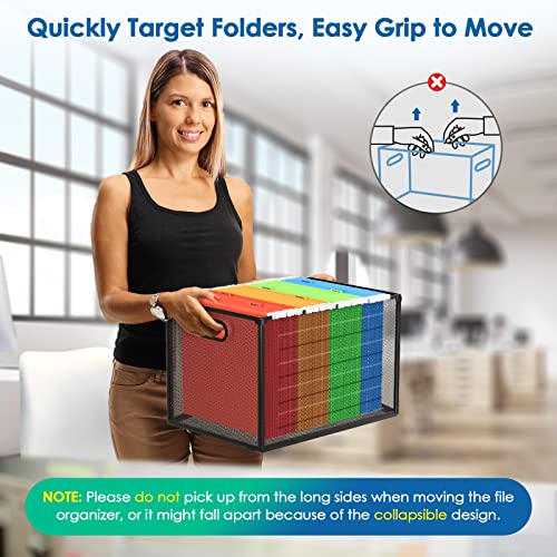 Maxgear Hanging File Organizer Box, Mesh File Folder Organizer For Letter/Legal Size Folders Metal File Folder Box With Handles File Crate Storage Box For Office Supplies, Clothes, Pantry, Bath-Black #TOP5