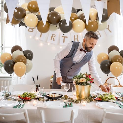 Image of 100pcs Brown Balloons Set - 12 Inch Dark Brown, Coffee, Sand White & Neutral Balloons for Boho, Safari, Cowboy, Bridal Baby Shower, Graduation Party Decoration (with 2 Ribbons)