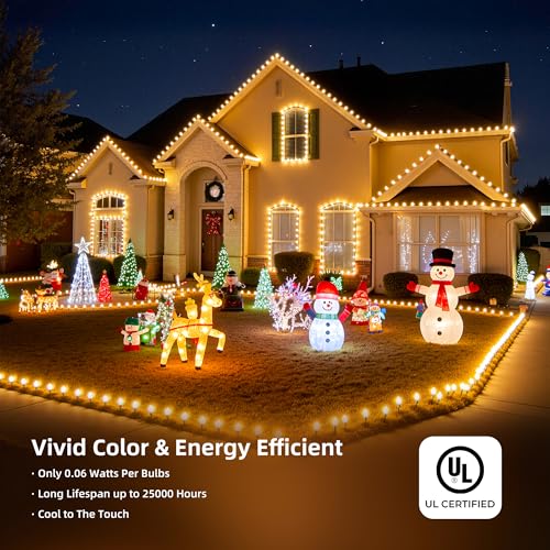 Brightown C9 Christmas Lights Outdoor 2 Pack - Total 162 FT 200 LED C9 String Lights, with Timing & Memory, 8 Modes, Connectable, Waterproof - for Indoor Outside Tree Home Yard Decoration, Warm White by Brightown - Image 3