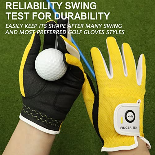 Finger Ten Golf Gloves For Kids Boys Girls Both Left Right Hand Value 1 Pair, Toddler Junior Youth Golf Glove White Green Black (Yellow, Medium) #TOP2