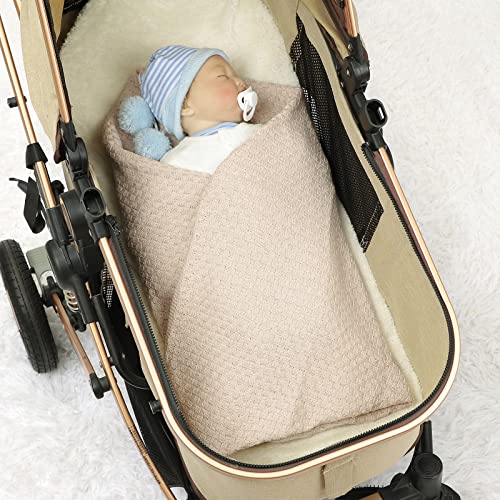 Lawkul Knit Baby Blanket Cotton Cable Beige Receiving Swaddle Nursery Blankets Crochet Gender Blanket For Newborn Boy Girls #TOP2