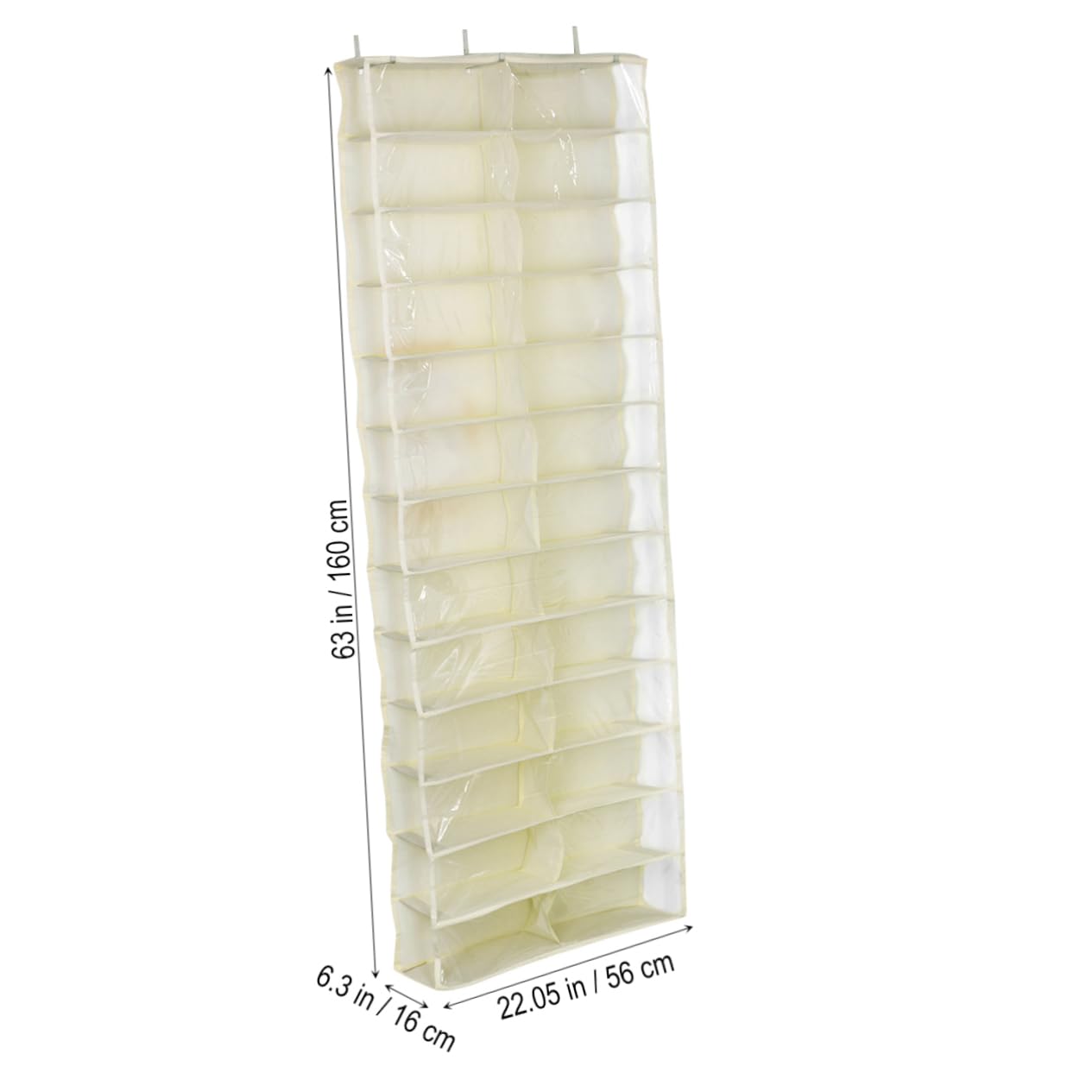 Organizador de Zapatos 26 Grandes Bolsillos de Poliéster y Metal para Colgar Puerta, Almacenamiento Beige Adecuado para Dormitorio y Armario