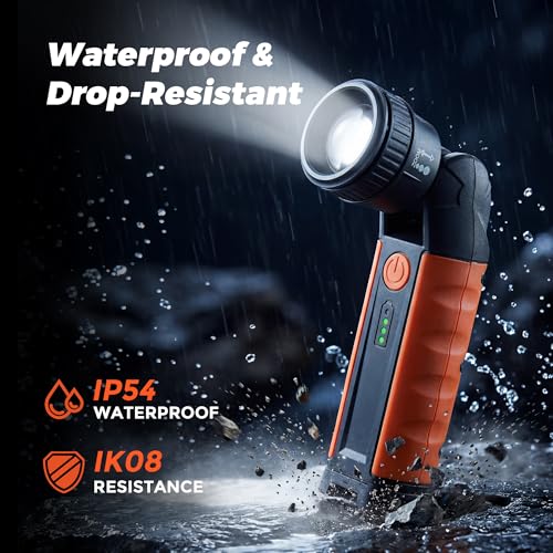 Image of Rechargeable Flashlight with Magnetic Base, Zoomable and 180 Swivel Head