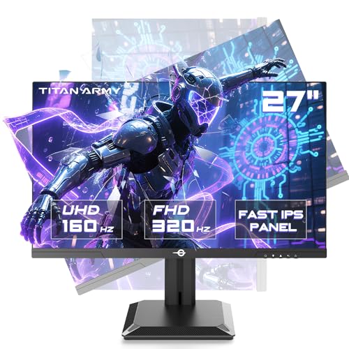 TITAN ARMY Monitor Gaming 27 Pulgadas, 4K@160Hz, FHD@320Hz Dual Mode, Fast IPS 1ms, HDR400, Adaptive-Sync, 135% sRGB, Soporte Giratorio y Elevable, VESA 100 * 100mm, HDMI 2.1, DP 1.4, P2712V