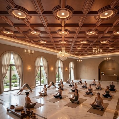 Image of Kayra Decor PVC Ceiling Panel 60x60 cm|Regal Medallion Design|Red Copper|50 Tiles Cover 200 Sq Ft| Modern False Ceiling|Royal & Elegant Finish