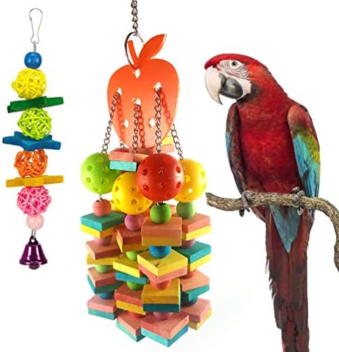 Parrot Cage Toys, Natural Colorful Knots Block Rattan Balls and Loofah Sponge Plant Fibre Bird Chewing Toys Wooden Large Medium Parrots Bite Toys African Grey Macaws Cockatoos Eclectus Amazon