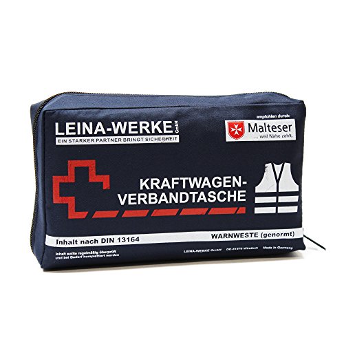 Leina Werke Trousse de Secours Compact 11025 Voiture avec Gilet de signalisation sans Velcro-Bleu/Blanc/Rouge