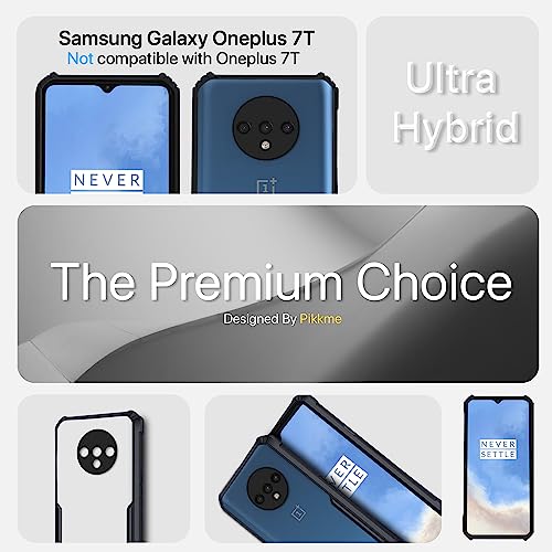 Image of Pikkme OnePlus 7T Back Cover | Crystal Clear Transparent Back | Ultra Hybrid | Full Camera Protection | Raised Edge | Bumper Back Case (Black)